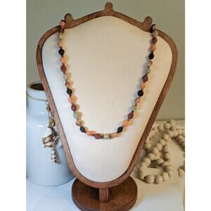 Attractive Vintage 1980s 32" Bohemian Style Earth-Tone Wood Beaded Necklace